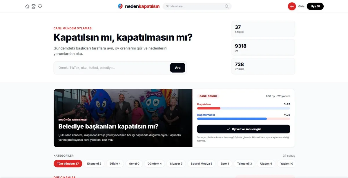 Neden Kapatılsın platformunun ana sayfası