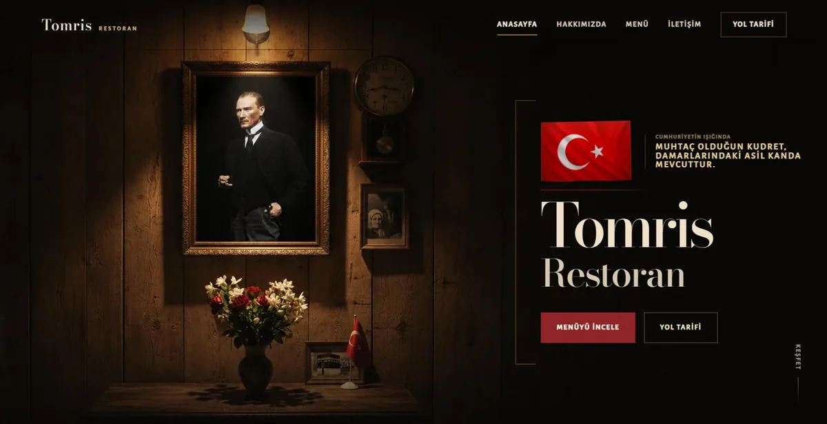 Tomris Restoran sitesinin açılış ekranı
